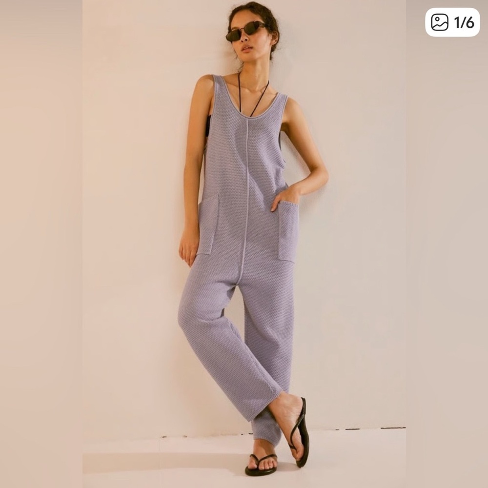 SALE [Free People] Hailee Lilac/Soft Purple Sweater Waffle Knit Jumpsuit NWOT L